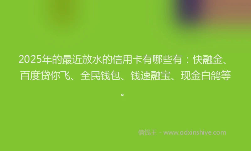 2025年的最近放水的信用卡有哪些有：快融金、百度贷你飞、全民钱包、钱速融宝、现金白鸽等。