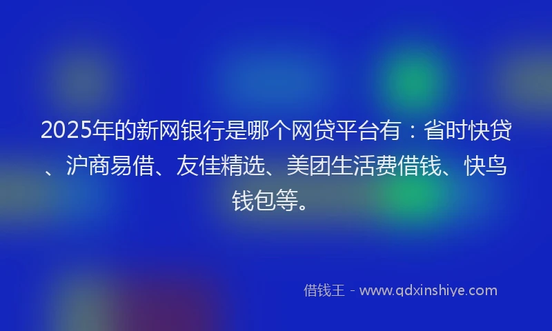2025年的新网银行是哪个网贷平台有：省时快贷、沪商易借、友佳精选、美团生活费借钱、快鸟钱包等。