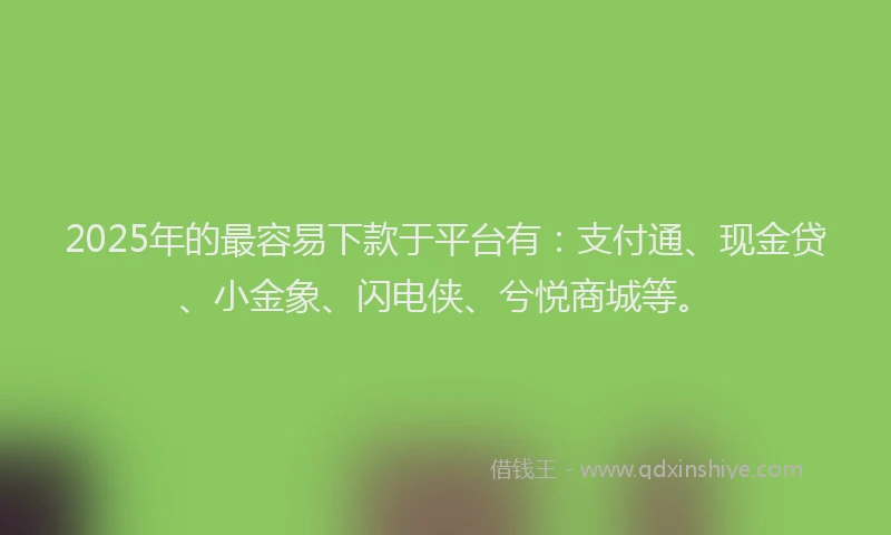 2025年的最容易下款于平台有：支付通、现金贷、小金象、闪电侠、兮悦商城等。
