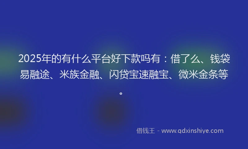 2025年的有什么平台好下款吗有：借了么、钱袋易融途、米族金融、闪贷宝速融宝、微米金条等。