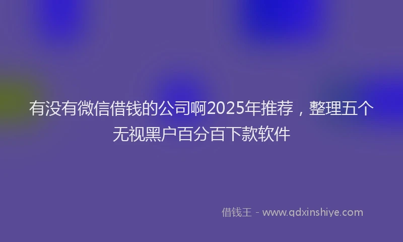 有没有微信借钱的公司啊2025年推荐，整理五个无视黑户百分百下款软件