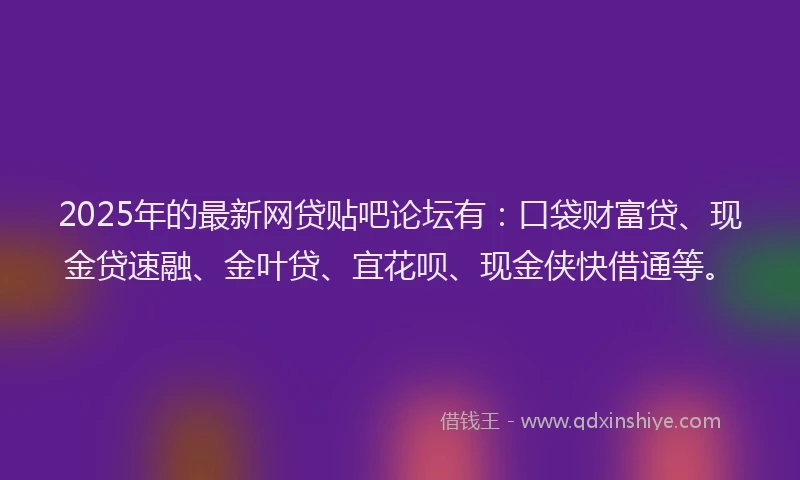 2025年的最新网贷贴吧论坛有：口袋财富贷、现金贷速融、金叶贷、宜花呗、现金侠快借通等。