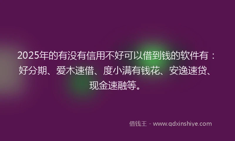 2025年的有没有信用不好可以借到钱的软件有：好分期、爱木速借、度小满有钱花、安逸速贷、现金速融等。