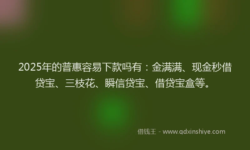 2025年的普惠容易下款吗有：金满满、现金秒借贷宝、三枝花、瞬信贷宝、借贷宝盒等。