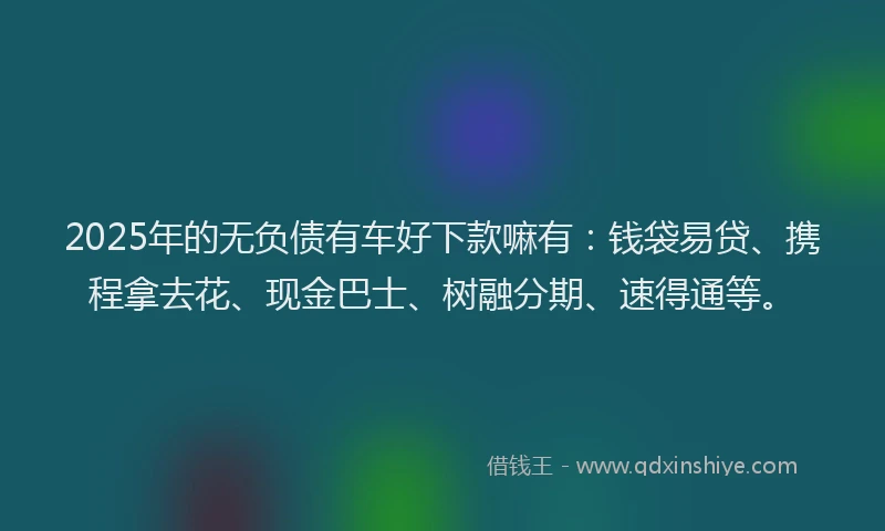 2025年的无负债有车好下款嘛有：钱袋易贷、携程拿去花、现金巴士、树融分期、速得通等。