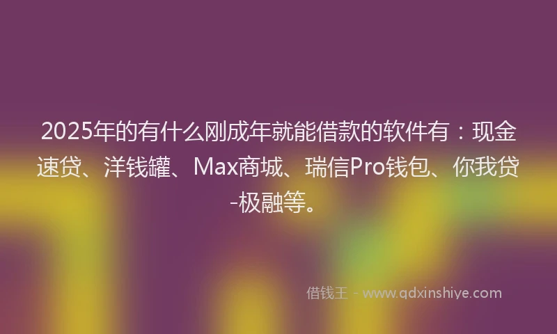 2025年的有什么刚成年就能借款的软件有：现金速贷、洋钱罐、Max商城、瑞信Pro钱包、你我贷-极融等。