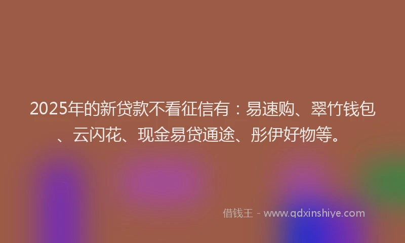 2025年的新贷款不看征信有：易速购、翠竹钱包、云闪花、现金易贷通途、彤伊好物等。