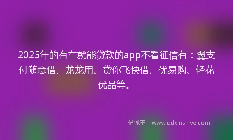 2025年的有车就能贷款的app不看征信有：翼支付随意借、龙龙用、贷你飞快借、优易购、轻花优品等。