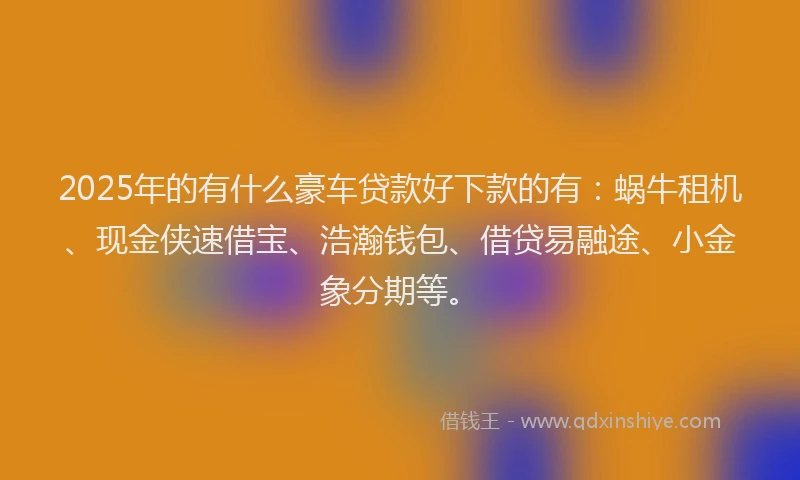 2025年的有什么豪车贷款好下款的有：蜗牛租机、现金侠速借宝、浩瀚钱包、借贷易融途、小金象分期等。