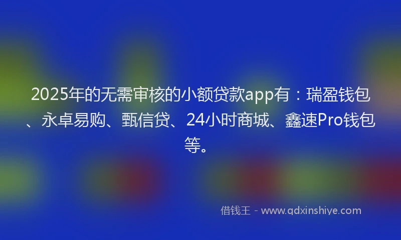 2025年的无需审核的小额贷款app有：瑞盈钱包、永卓易购、甄信贷、24小时商城、鑫速Pro钱包等。