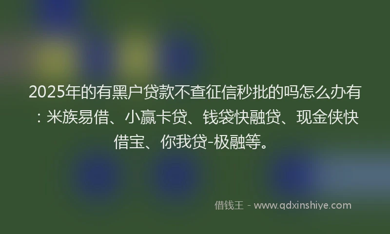 2025年的有黑户贷款不查征信秒批的吗怎么办有：米族易借、小赢卡贷、钱袋快融贷、现金侠快借宝、你我贷-极融等。