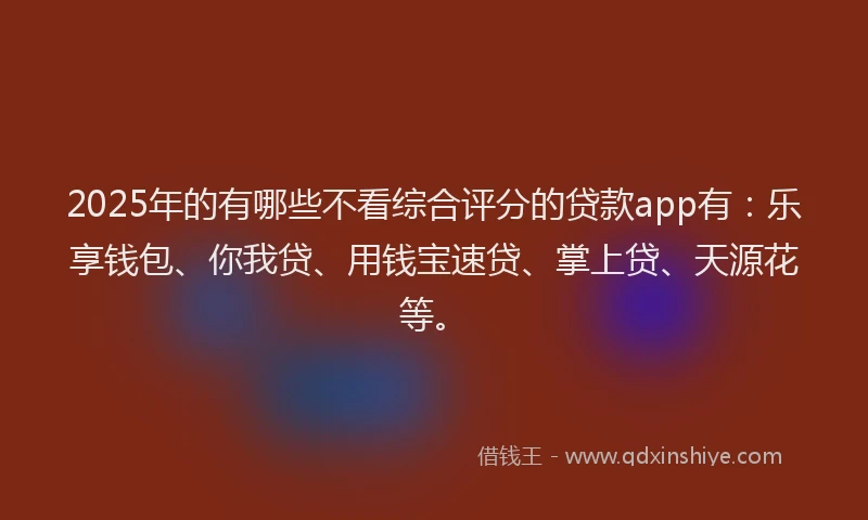 2025年的有哪些不看综合评分的贷款app有：乐享钱包、你我贷、用钱宝速贷、掌上贷、天源花等。