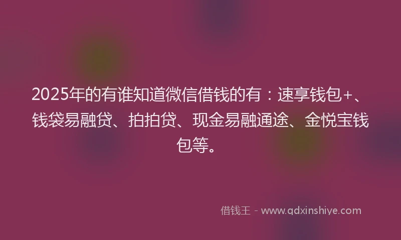 2025年的有谁知道微信借钱的有：速享钱包+、钱袋易融贷、拍拍贷、现金易融通途、金悦宝钱包等。
