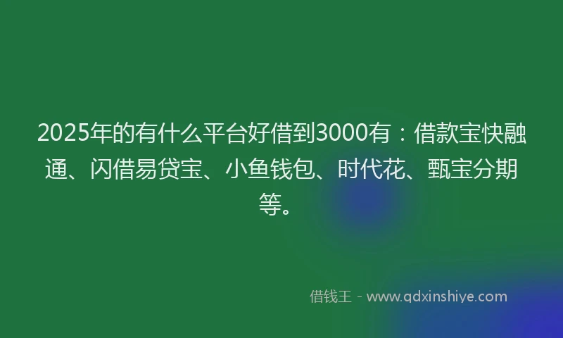 2025年的有什么平台好借到3000有：借款宝快融通、闪借易贷宝、小鱼钱包、时代花、甄宝分期等。