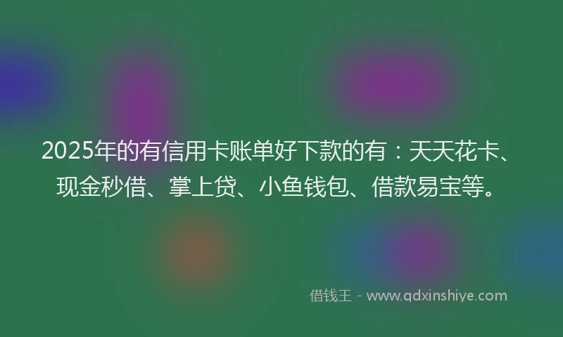 2025年的有信用卡账单好下款的有：天天花卡、现金秒借、掌上贷、小鱼钱包、借款易宝等。