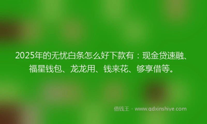 2025年的无忧白条怎么好下款有：现金贷速融、福星钱包、龙龙用、钱来花、够享借等。