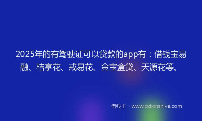 2025年的有驾驶证可以贷款的app有：借钱宝易融、桔享花、戒易花、金宝盒贷、天源花等。
