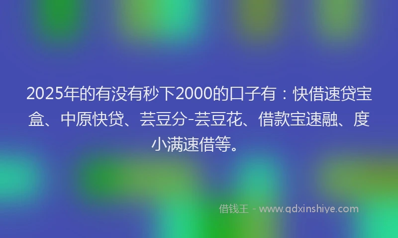 2025年的有没有秒下2000的口子有：快借速贷宝盒、中原快贷、芸豆分-芸豆花、借款宝速融、度小满速借等。