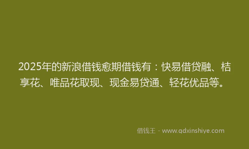 2025年的新浪借钱愈期借钱有：快易借贷融、桔享花、唯品花取现、现金易贷通、轻花优品等。