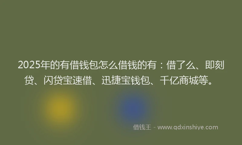 2025年的有借钱包怎么借钱的有：借了么、即刻贷、闪贷宝速借、迅捷宝钱包、千亿商城等。