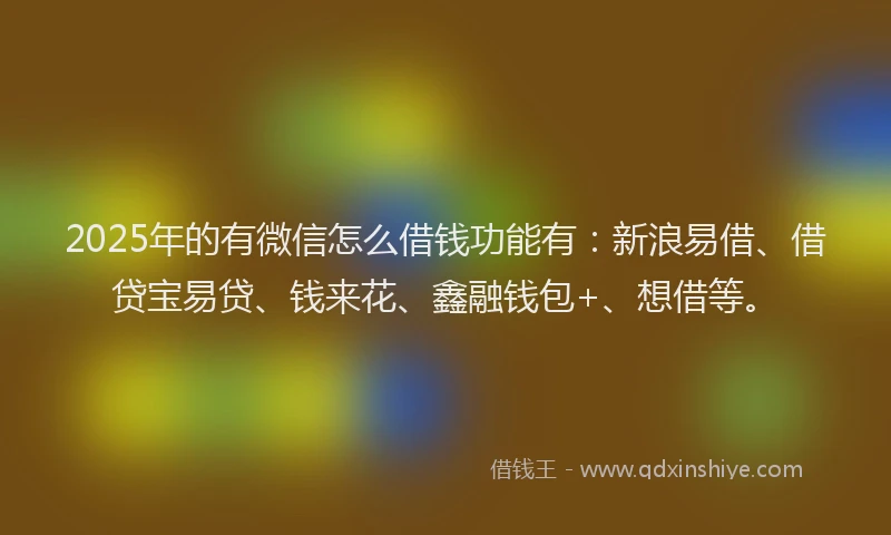 2025年的有微信怎么借钱功能有：新浪易借、借贷宝易贷、钱来花、鑫融钱包+、想借等。