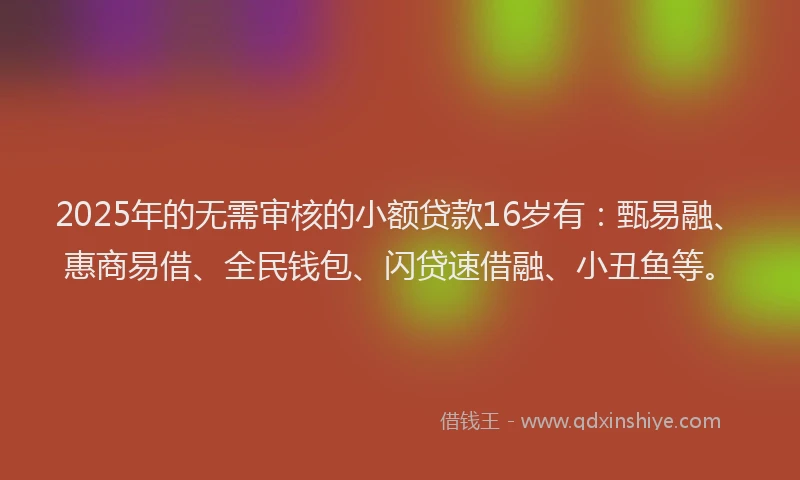 2025年的无需审核的小额贷款16岁有：甄易融、惠商易借、全民钱包、闪贷速借融、小丑鱼等。