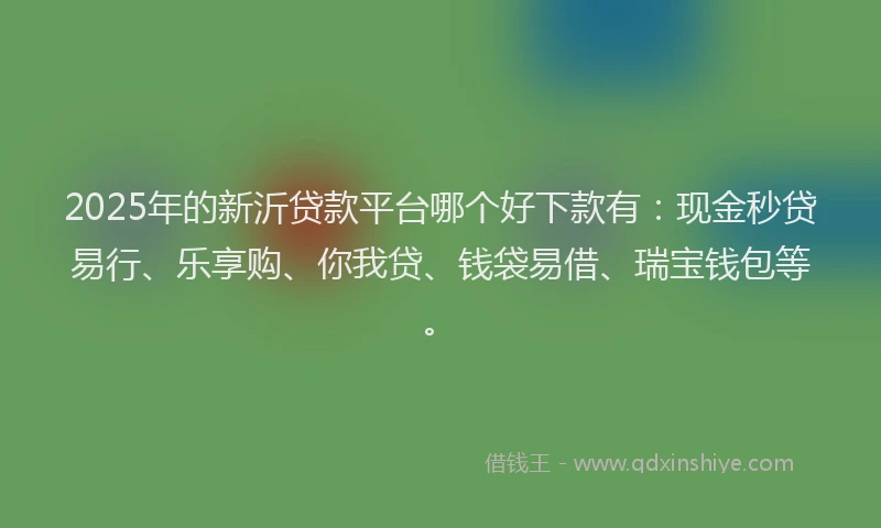 2025年的新沂贷款平台哪个好下款有：现金秒贷易行、乐享购、你我贷、钱袋易借、瑞宝钱包等。