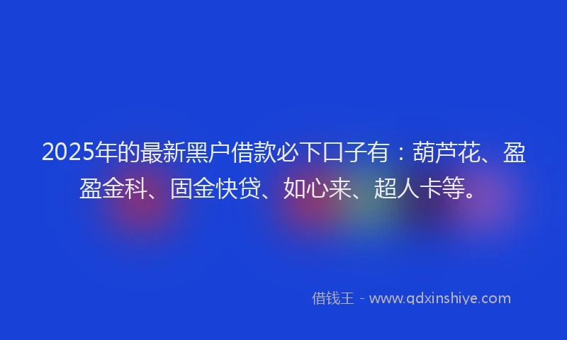 2025年的最新黑户借款必下口子有：葫芦花、盈盈金科、固金快贷、如心来、超人卡等。