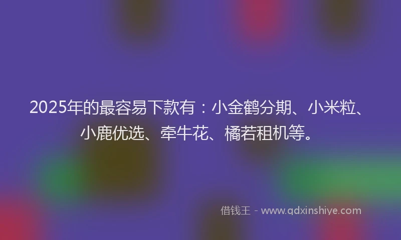 2025年的最容易下款有：小金鹤分期、小米粒、小鹿优选、牵牛花、橘若租机等。