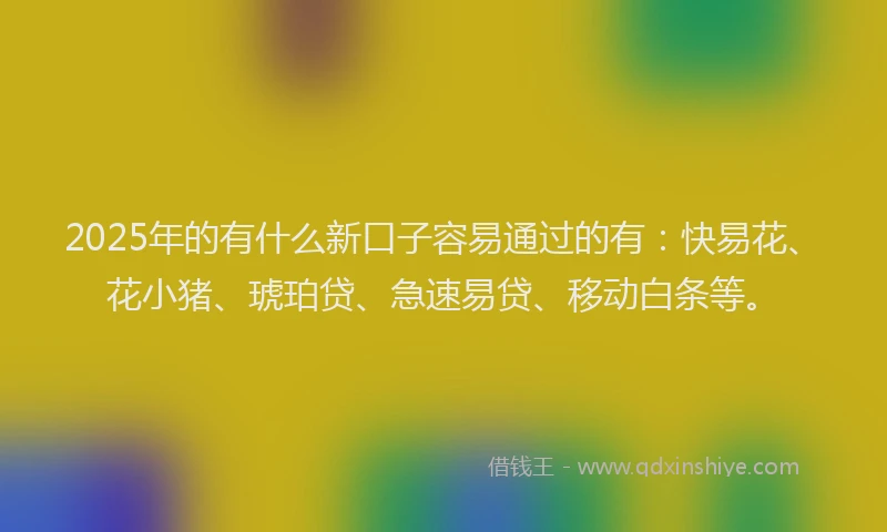 2025年的有什么新口子容易通过的有：快易花、花小猪、琥珀贷、急速易贷、移动白条等。