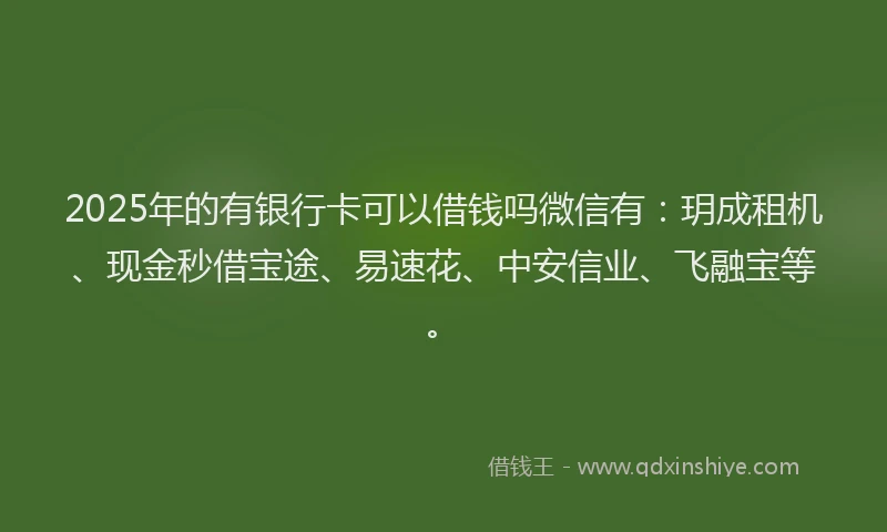 2025年的有银行卡可以借钱吗微信有：玥成租机、现金秒借宝途、易速花、中安信业、飞融宝等。