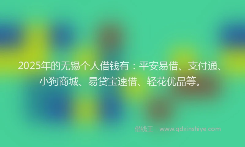 2025年的无锡个人借钱有：平安易借、支付通、小狗商城、易贷宝速借、轻花优品等。