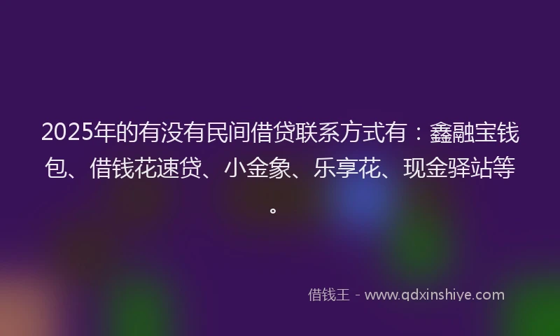 2025年的有没有民间借贷联系方式有：鑫融宝钱包、借钱花速贷、小金象、乐享花、现金驿站等。