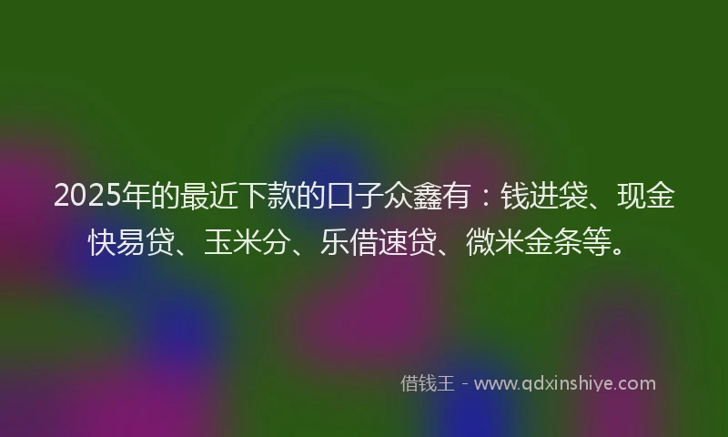 2025年的最近下款的口子众鑫有：钱进袋、现金快易贷、玉米分、乐借速贷、微米金条等。