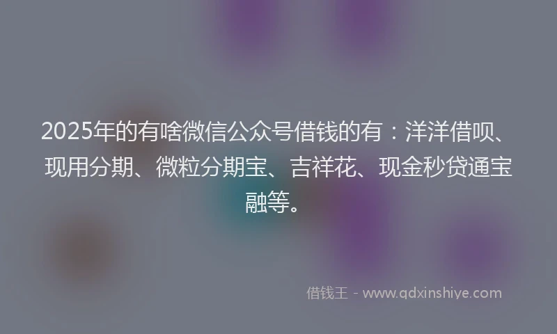 2025年的有啥微信公众号借钱的有：洋洋借呗、现用分期、微粒分期宝、吉祥花、现金秒贷通宝融等。