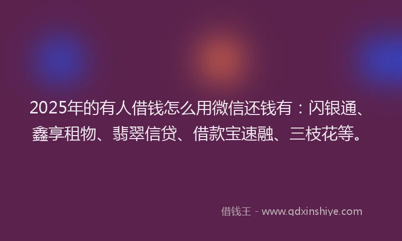 2025年的有人借钱怎么用微信还钱有：闪银通、鑫享租物、翡翠信贷、借款宝速融、三枝花等。