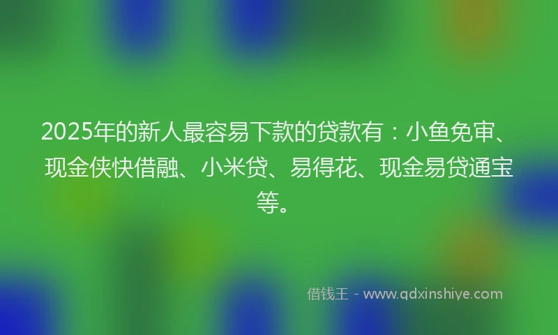 2025年的新人最容易下款的贷款有：小鱼免审、现金侠快借融、小米贷、易得花、现金易贷通宝等。