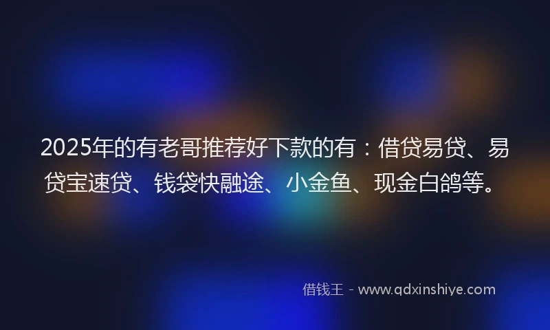 2025年的有老哥推荐好下款的有：借贷易贷、易贷宝速贷、钱袋快融途、小金鱼、现金白鸽等。