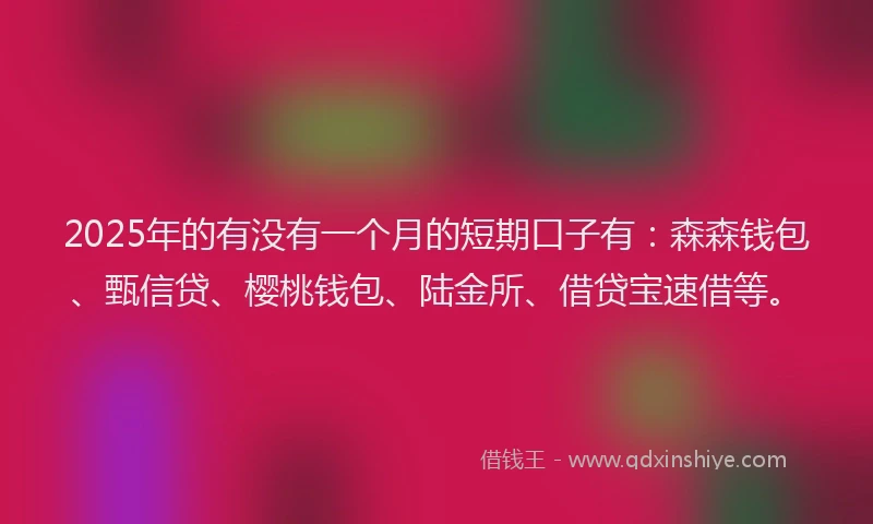 2025年的有没有一个月的短期口子有：森森钱包、甄信贷、樱桃钱包、陆金所、借贷宝速借等。