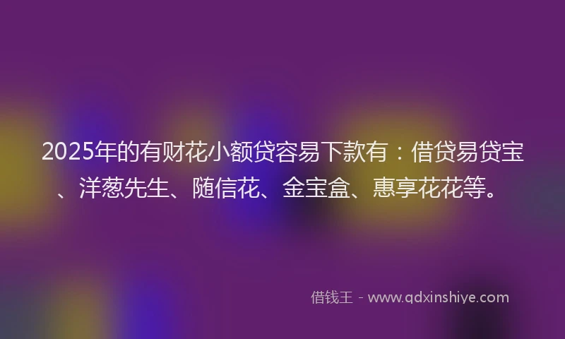 2025年的有财花小额贷容易下款有：借贷易贷宝、洋葱先生、随信花、金宝盒、惠享花花等。