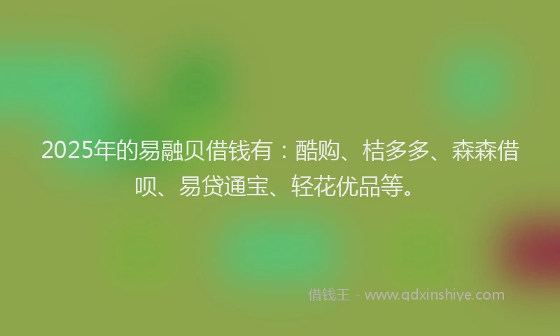 2025年的易融贝借钱有：酷购、桔多多、森森借呗、易贷通宝、轻花优品等。