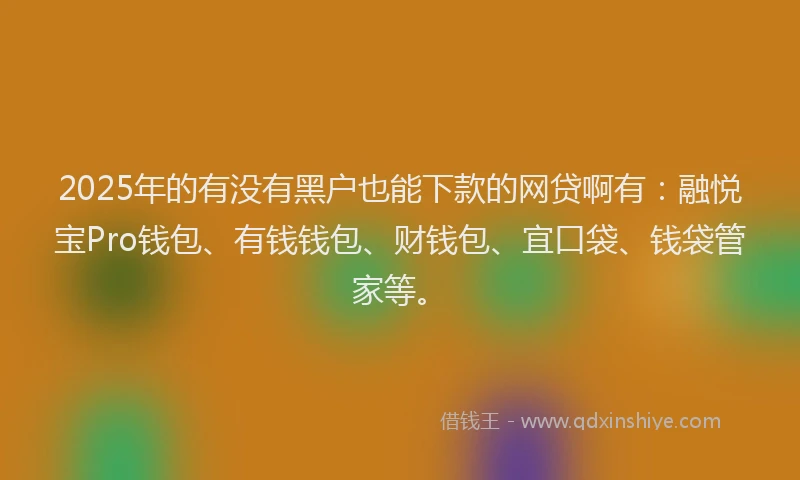 2025年的有没有黑户也能下款的网贷啊有：融悦宝Pro钱包、有钱钱包、财钱包、宜口袋、钱袋管家等。