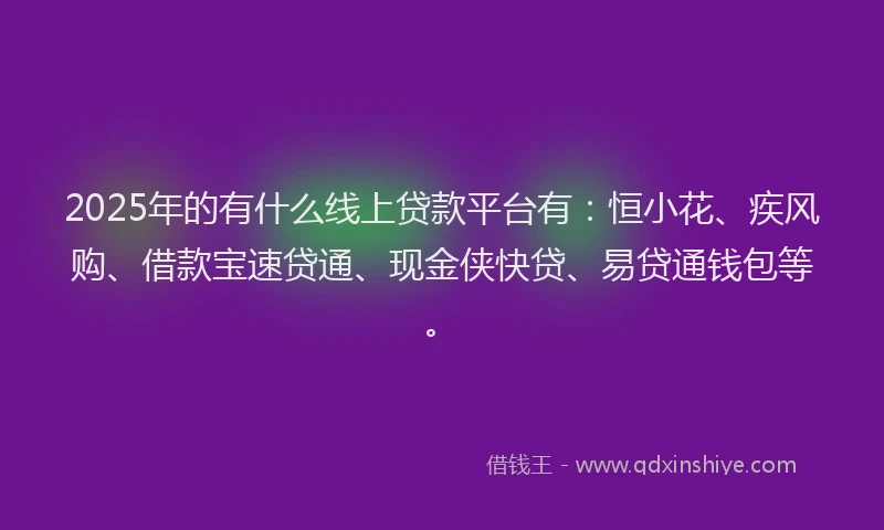 2025年的有什么线上贷款平台有：恒小花、疾风购、借款宝速贷通、现金侠快贷、易贷通钱包等。