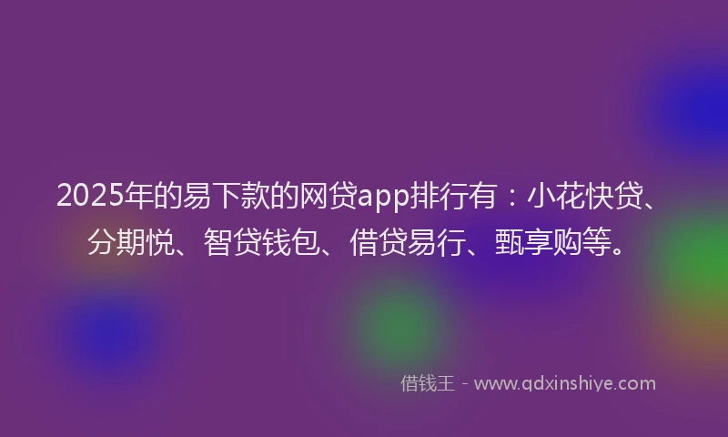 2025年的易下款的网贷app排行有：小花快贷、分期悦、智贷钱包、借贷易行、甄享购等。