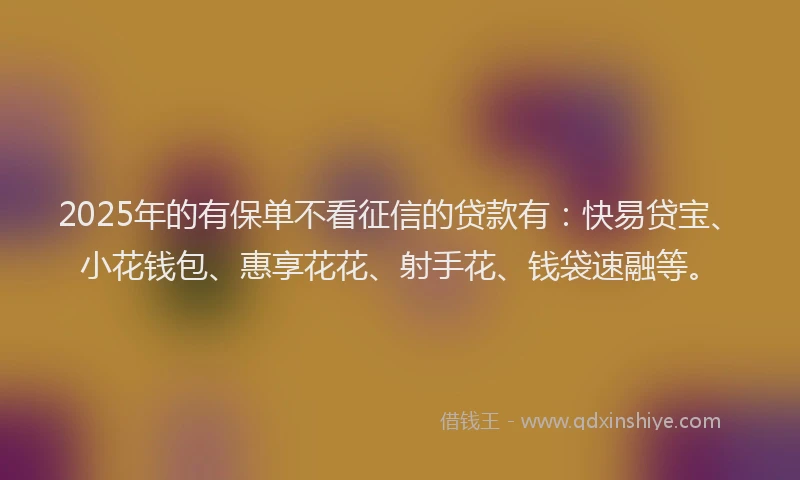 2025年的有保单不看征信的贷款有：快易贷宝、小花钱包、惠享花花、射手花、钱袋速融等。