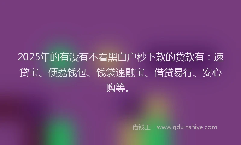 2025年的有没有不看黑白户秒下款的贷款有：速贷宝、便荔钱包、钱袋速融宝、借贷易行、安心购等。