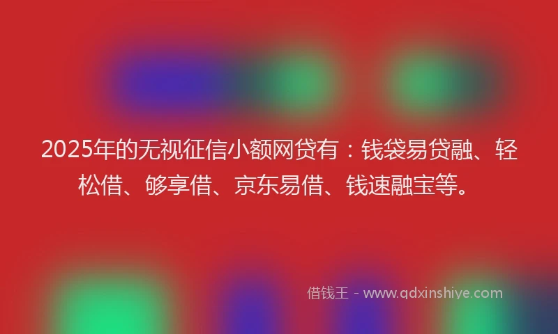 2025年的无视征信小额网贷有：钱袋易贷融、轻松借、够享借、京东易借、钱速融宝等。