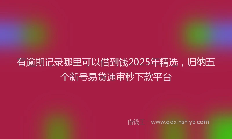 有逾期记录哪里可以借到钱2025年精选，归纳五个新号易贷速审秒下款平台
