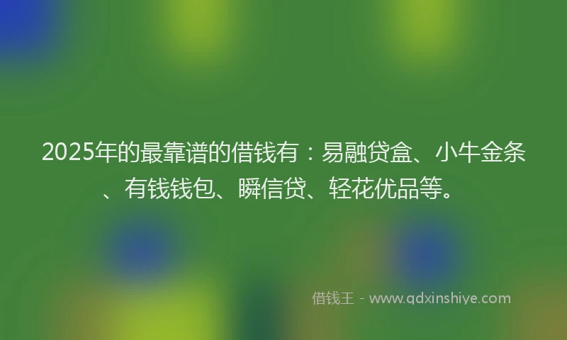 2025年的最靠谱的借钱有：易融贷盒、小牛金条、有钱钱包、瞬信贷、轻花优品等。