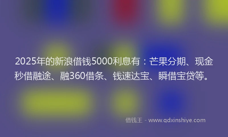 2025年的新浪借钱5000利息有：芒果分期、现金秒借融途、融360借条、钱速达宝、瞬借宝贷等。
